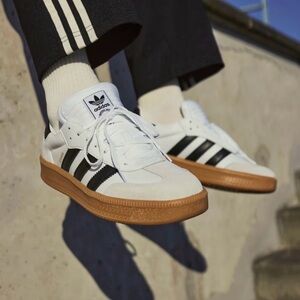 adidas White and Black Leather Sneakers with Gum Sole